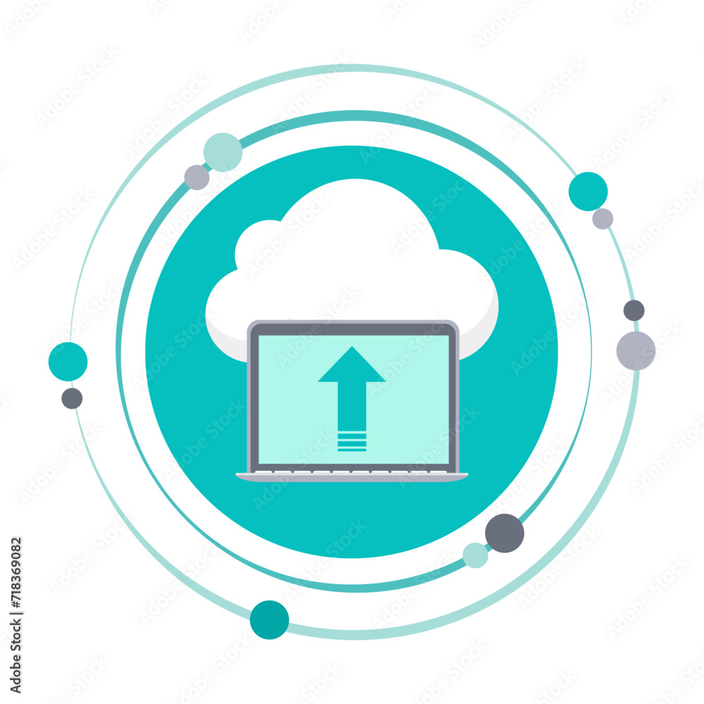 Laptop computer uploading data to the cloud graphic icon symbol Laptop computer uploading data to the cloud graphic icon symbol