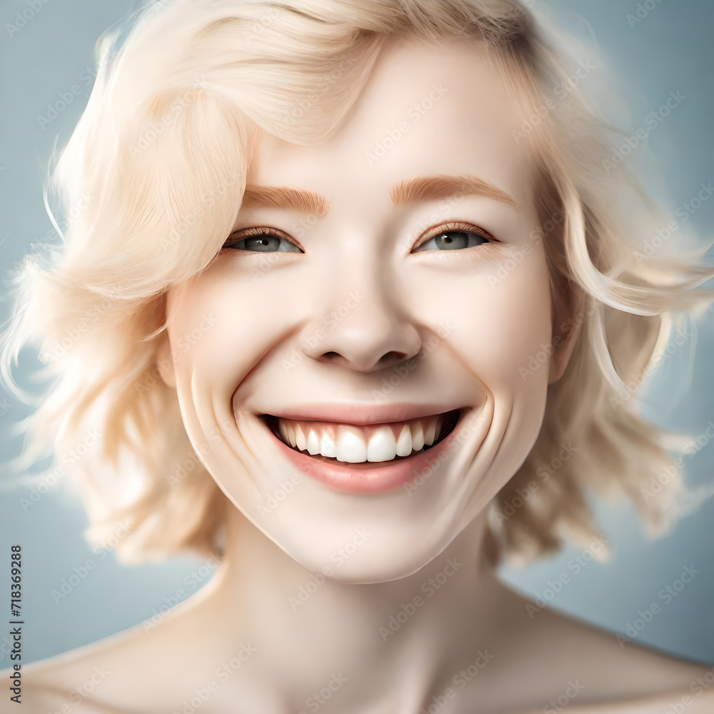 a digital portrait image of a happy pretty young albino woman smiling a digital portrait image of a happy pretty young albino woman smiling