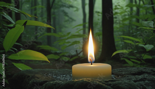 Candle Flame in Tranquil Forest