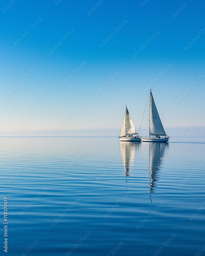 Obraz premium Sailboats gliding on calm waters under a clear blue sky