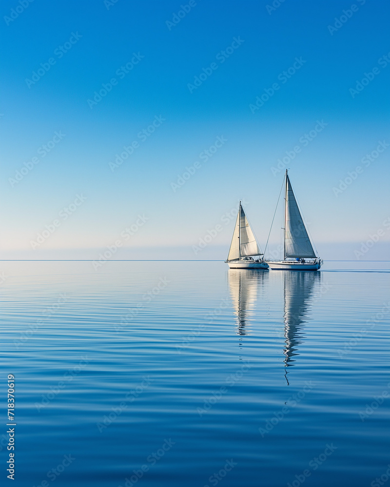 Sailboats gliding on calm waters under a clear blue sky