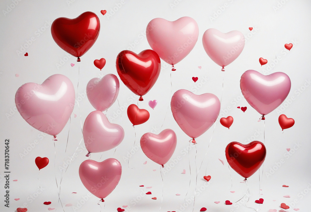 Valentine's Day Heart Background on White - Red and pink hearts float like balloons against a white backdrop, with clipping path included. Valentine's Day Heart Background on White - Red and pink hearts float like balloons against a white backdrop, with clipping path included.