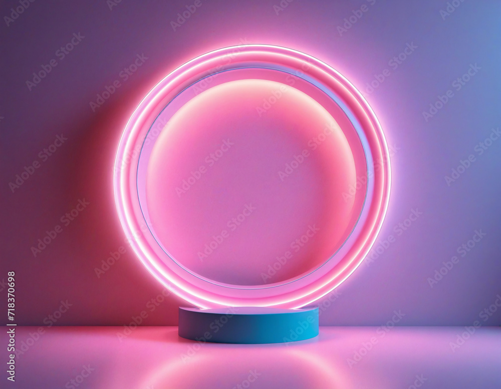 Abstract Neon Light Round Frame with Stormy Clouds and Geometric Glowing Ring Shape Abstract Neon Light Round Frame with Stormy Clouds and Geometric Glowing Ring Shape