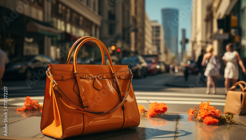 Fashionable women walking in the city with bags generated by AI