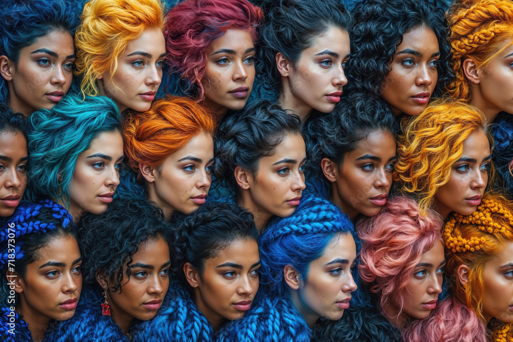 Women with colorful hairstyles for women's day