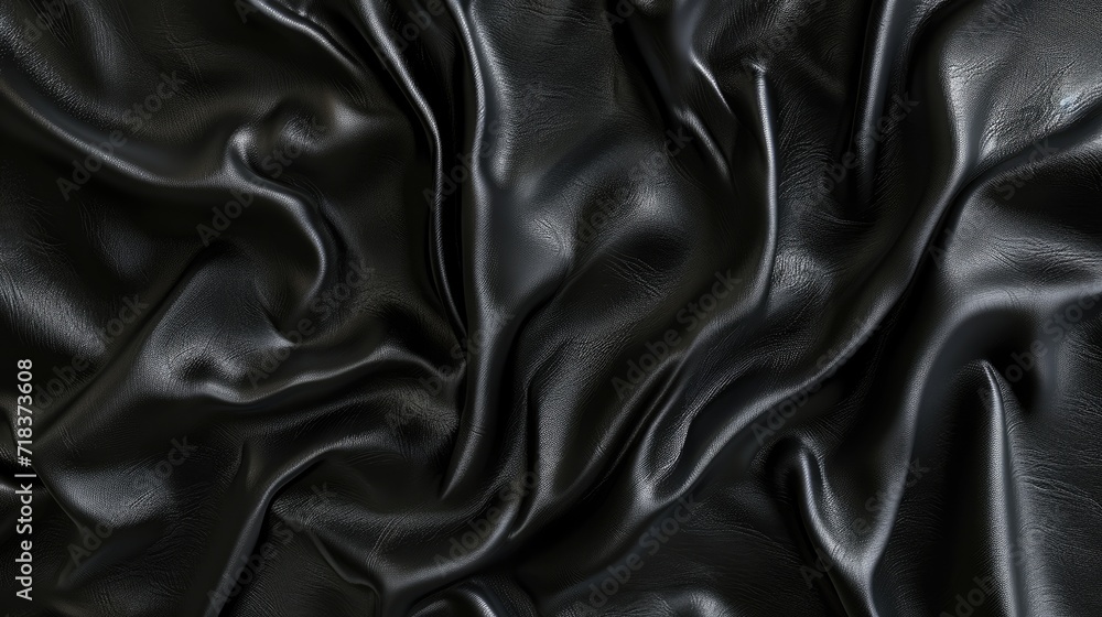 Vintage black leather texture background with folds for print, fashion, banner, footwear, furniture, accessories
