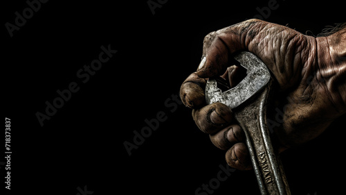 Hand holding a wrench - Worker and Construction Concept photo