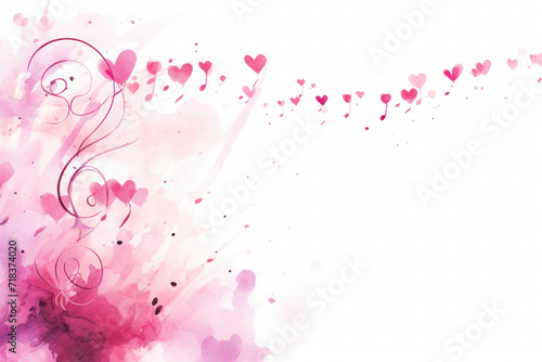Musical notes in pink on the theme of love, Valentine's Day. Watercolor illustration. White background