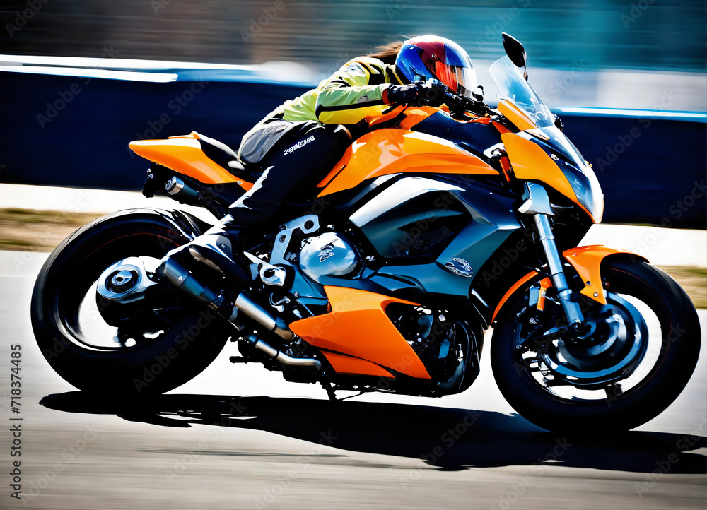 A motorcycle rider making a sharp turn at high speed