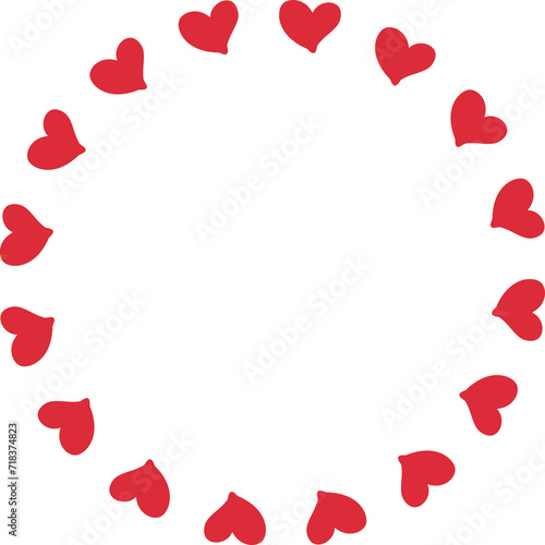 Red hearts round border illustration for decor and design.
