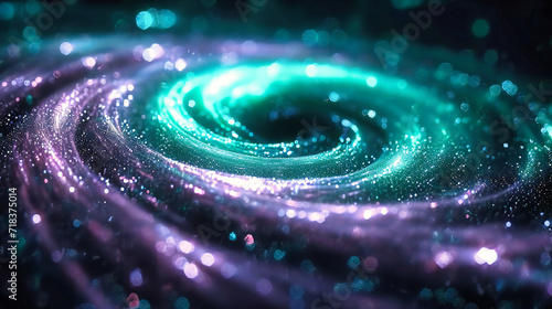 Science Abstract with Blue Background, Space Energy and Glow, Futuristic Galaxy and Spiral, Bright Motion and Shiny Glitter, Star Design and Radial Spin