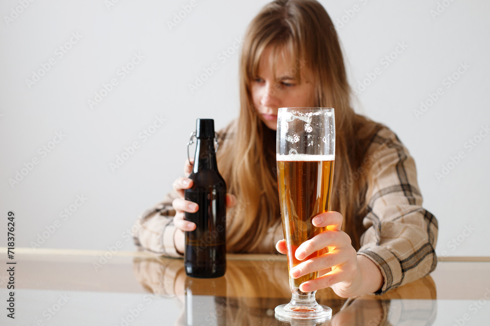 alcoholism, alcohol addiction and people concept - drunk woman alcoholism, alcohol addiction and people concept - drunk woman