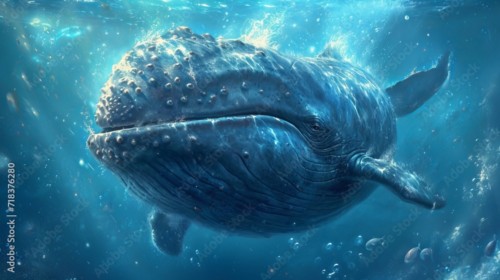 Fototapeta premium Cute blue whale 3d animation
