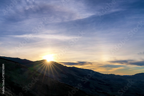 Sunburst in Mountains, on Horizon, sunrise, sunset