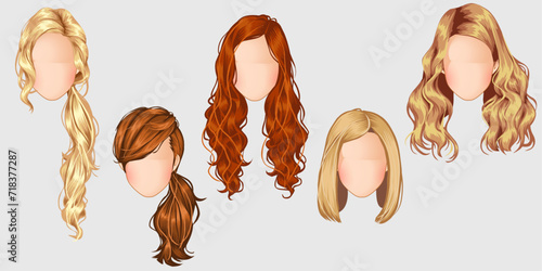 Beautiful hairstyle fashion for assortment : set of brown, blond, red hair