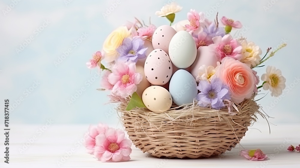 Easter basket with colored eggs