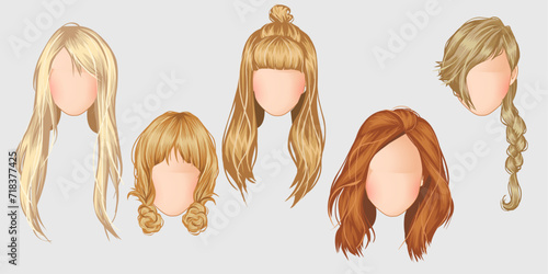 Beautiful hairstyle fashion for assortment : set of brown, blond, red hair