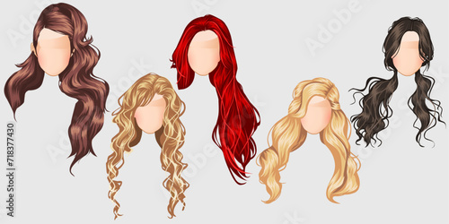 Beautiful hairstyle fashion for assortment : set of brown, blond, red hair