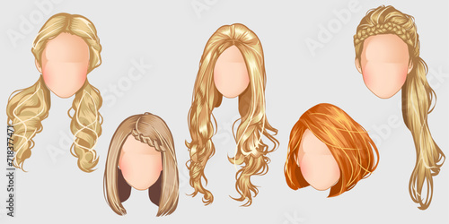 Beautiful hairstyle fashion for assortment : set of brown, blond, red hair