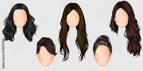 Beautiful hairstyle fashion for assortment : set of brown, blond, red hair