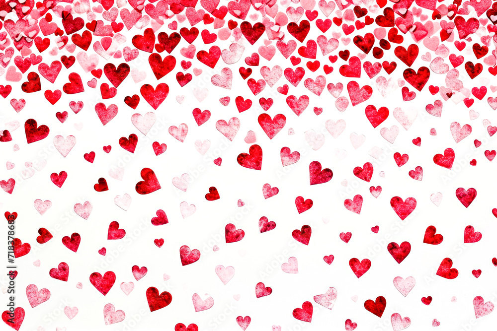 pattern of pink and red hearts on a white background with a border of small hearts.
