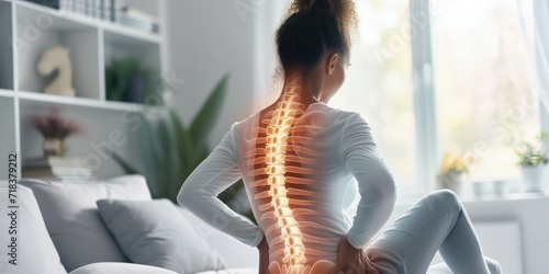Woman touching her back because of pain photo