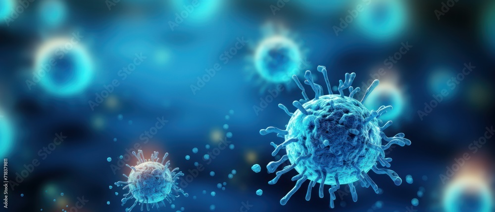 3D illustration of Swine Influenza or SARS-CoV-2 virus. Swine Influenza is a type of virus that is transmitted to humans via contaminated food or water - obrazy, fototapety, plakaty 