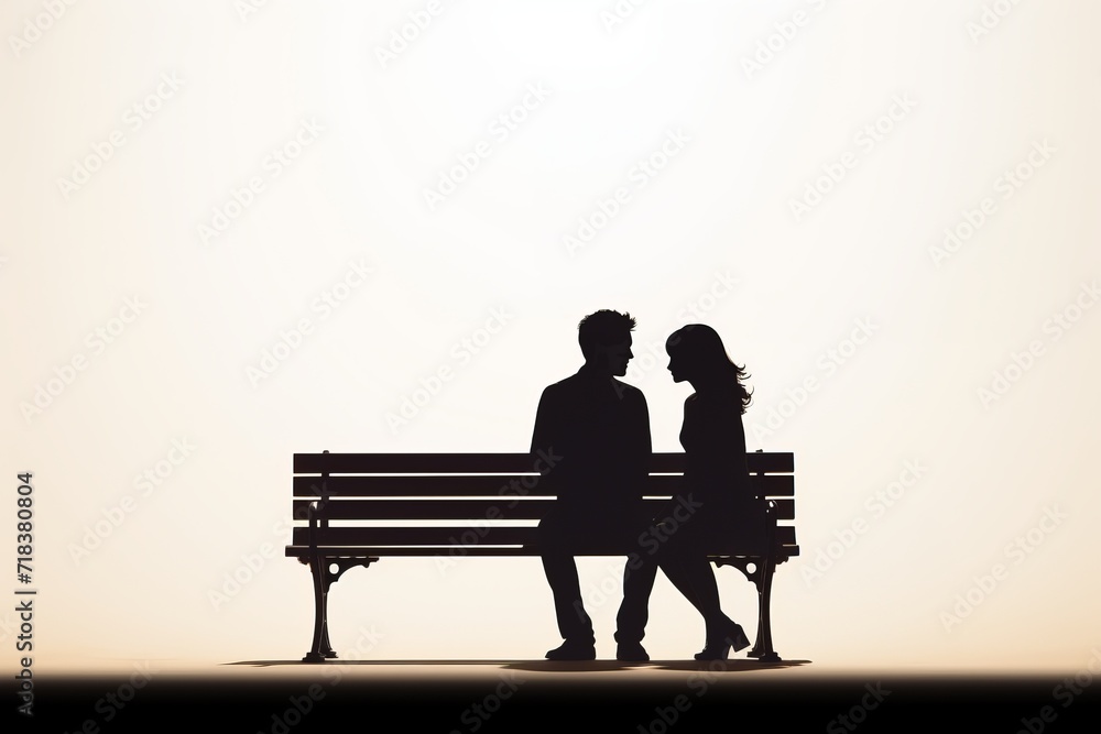 The silhouette of a man and a woman sitting on a bench. an illustration for a book. the concept of relationships. copy space