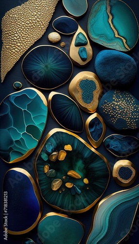 Vivid Cobalt and Gold Stone Array - A Luxurious Generative AI Creation