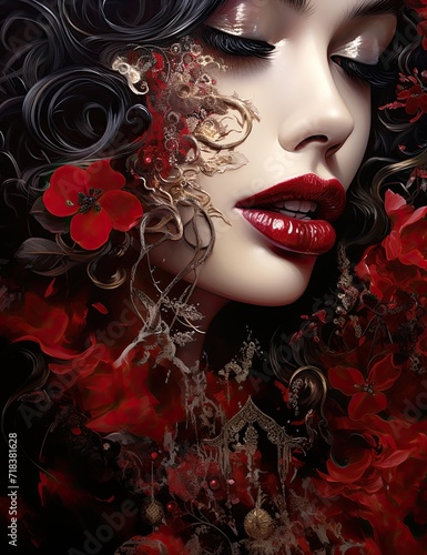 Fantasy painting of a luxury red lips closeup 