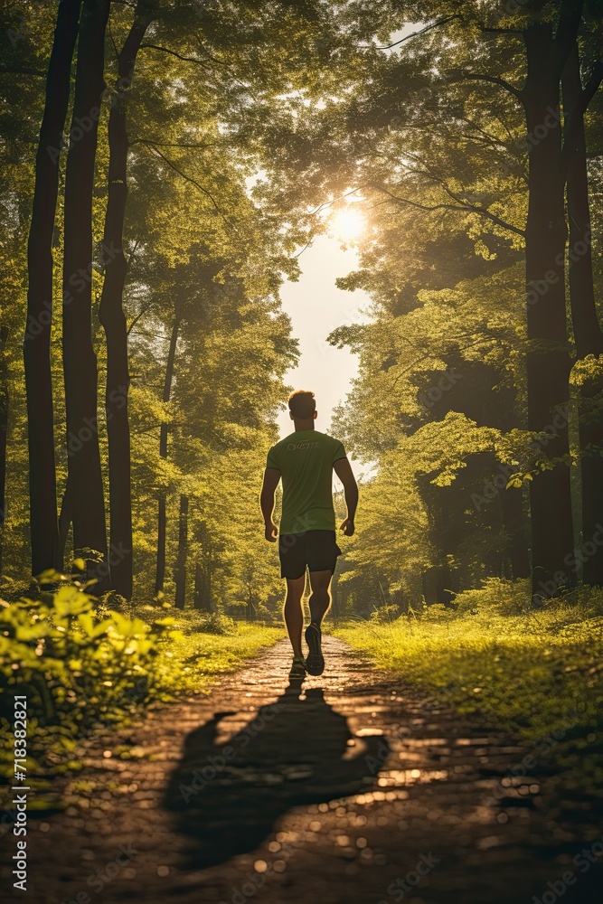 Obraz premium Sportsman does morning exercises against the backdrop of a spring forest,