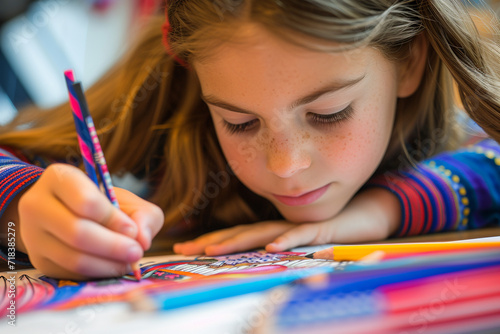 Children drawing patriotic artwork to honor veterans, showcasing the innocence and care and love, faith and tradition, courage