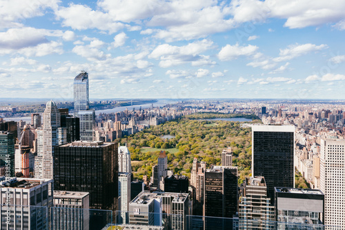 Elevated view of Central Park and upper midtown Manhattan, New York city, USA photo