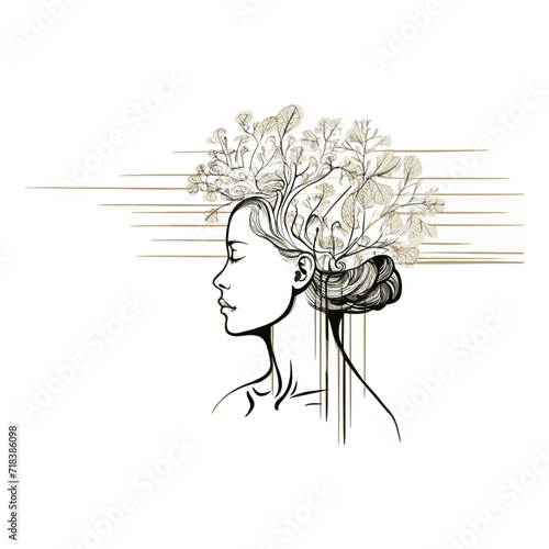 Head and Brain Line Drawing - Neurology Art