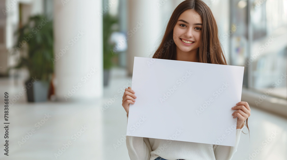 young woman holding a white canvas - Canvas Mockup young woman holding a white canvas - Canvas Mockup