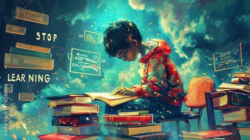 NEVER STOP LEARNING, education concept photo