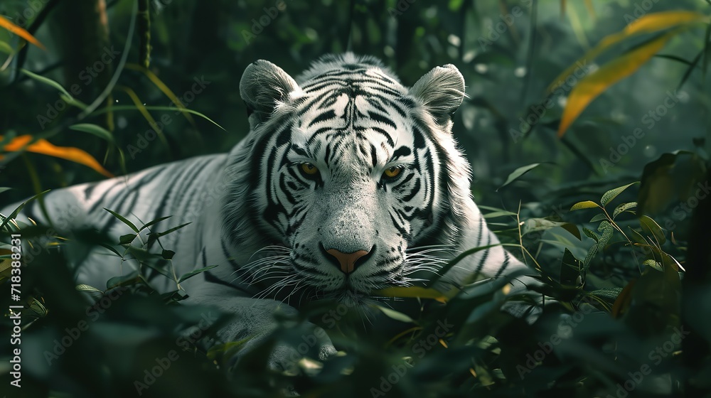 White tiger in the jungle, 4k, wallpaper - majestic tiger, generative ai