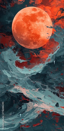 Majestic Extraterrestrial Vista: Red Planet Rising over Icy Terrain - Generative AI