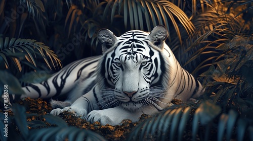 White tiger in the jungle, 4k, wallpaper - majestic tiger, generative ai © Jennifer