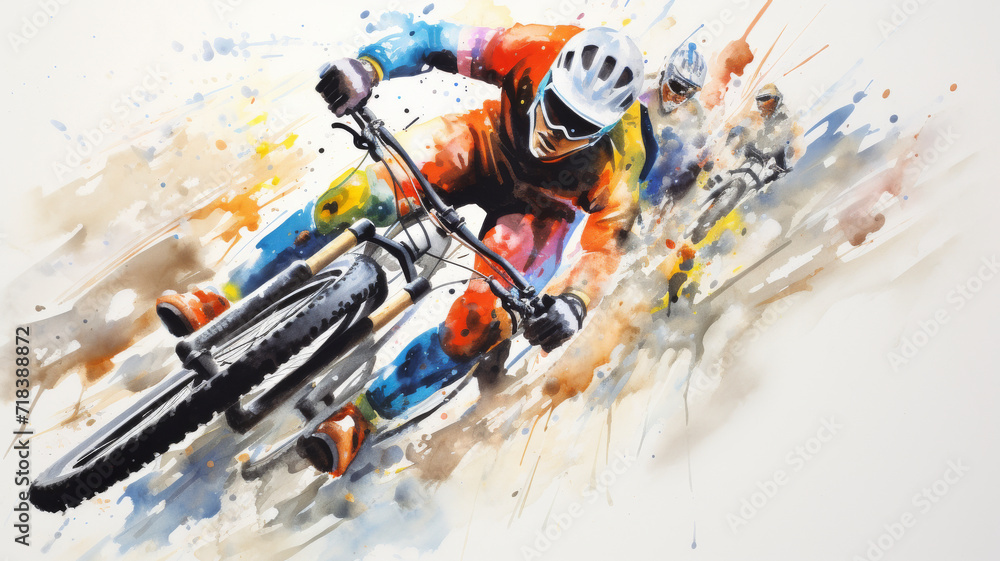 The intensity of a downhill mountain biking race in vibrant ...