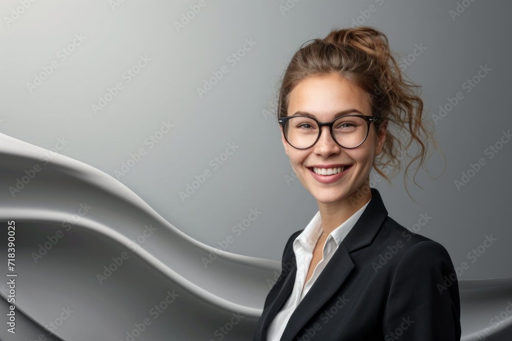Portrait of a Cheerful Businesswoman with Stylish Glasses. Generative AI. Portrait of a Cheerful Businesswoman with Stylish Glasses. Generative AI.