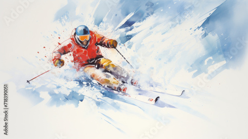 Mountain Majesty: A skier conquers the snowy slopes, embodying the thrill and freedom of winter sports.