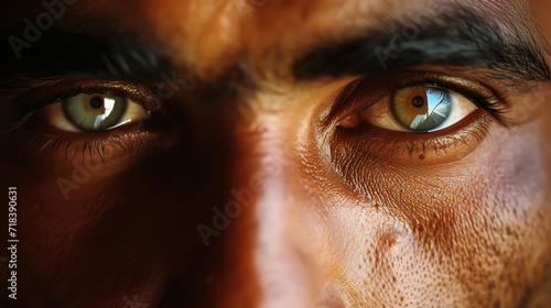 Grit and Determination, Close-Up of a Man's Intense Hazel Eyes photo