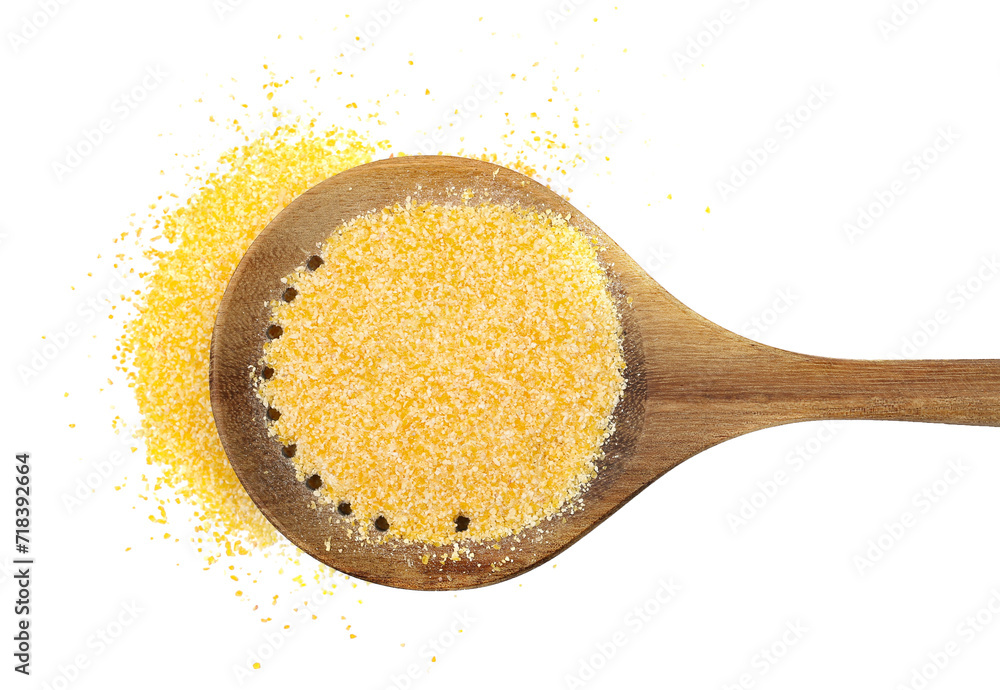 Corn polenta, ground in wooden spoon isolated on white, uncooked, top view, clipping path
Corn polenta, ground in wooden spoon isolated on white, uncooked, top view, clipping path