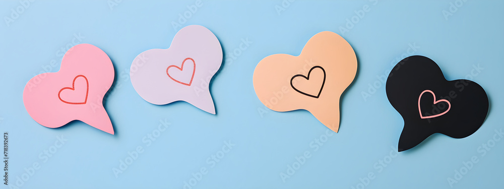 Heart in speech bubble. Social media bubble with heart. Emoji reaction, speech communicate, notification label. Background for romantic design. Creative abstract collage Heart in speech bubble. Social media bubble with heart. Emoji reaction, speech communicate, notification label. Background for romantic design. Creative abstract collage