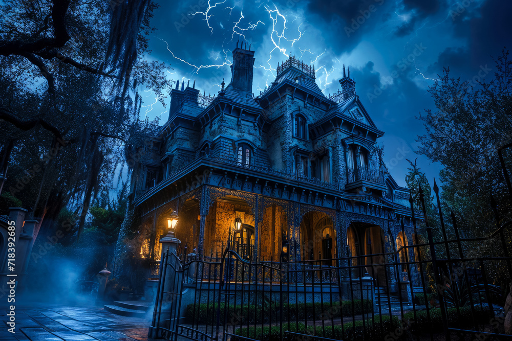 Fototapeta premium haunted mansion, where ghosts and ghouls lurk around every corner, waiting to scare unsuspecting visitors