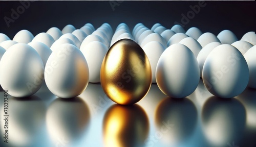Unique Golden Egg Among White Eggs, Success Concept