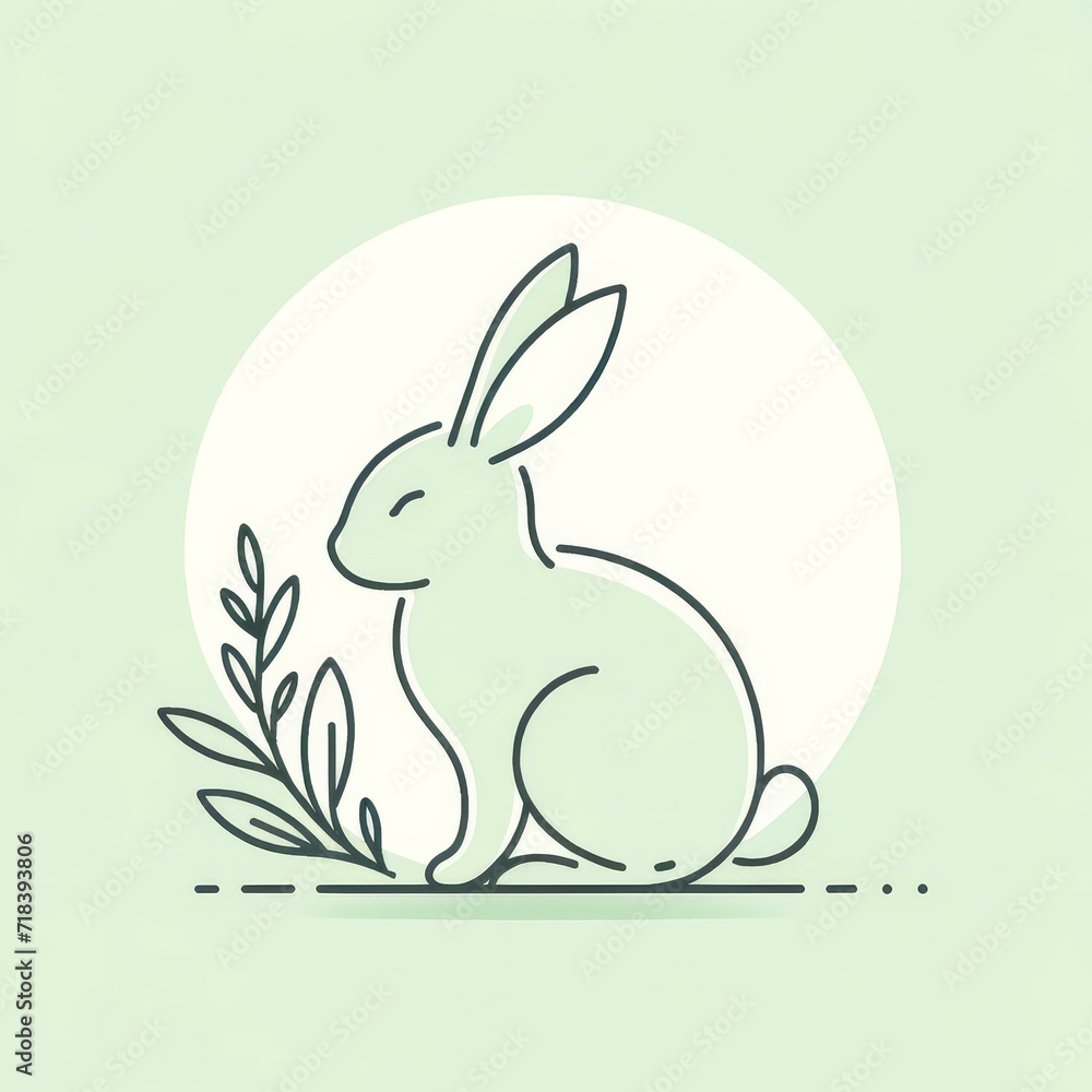 Minimalist Rabbit Illustration, Springtime Concept Minimalist Rabbit Illustration, Springtime Concept