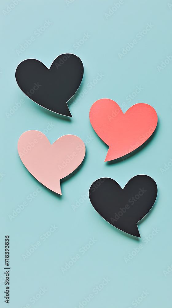 Heart in speech bubble. Social media bubble with heart. Emoji reaction, speech communicate, notification label. Background for romantic design. Creative abstract collage Heart in speech bubble. Social media bubble with heart. Emoji reaction, speech communicate, notification label. Background for romantic design. Creative abstract collage