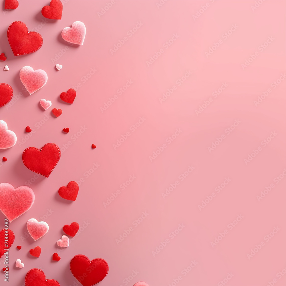 Assortment of hearts scattered in varying sizes on a pink background, conveying love and Valentine's theme.